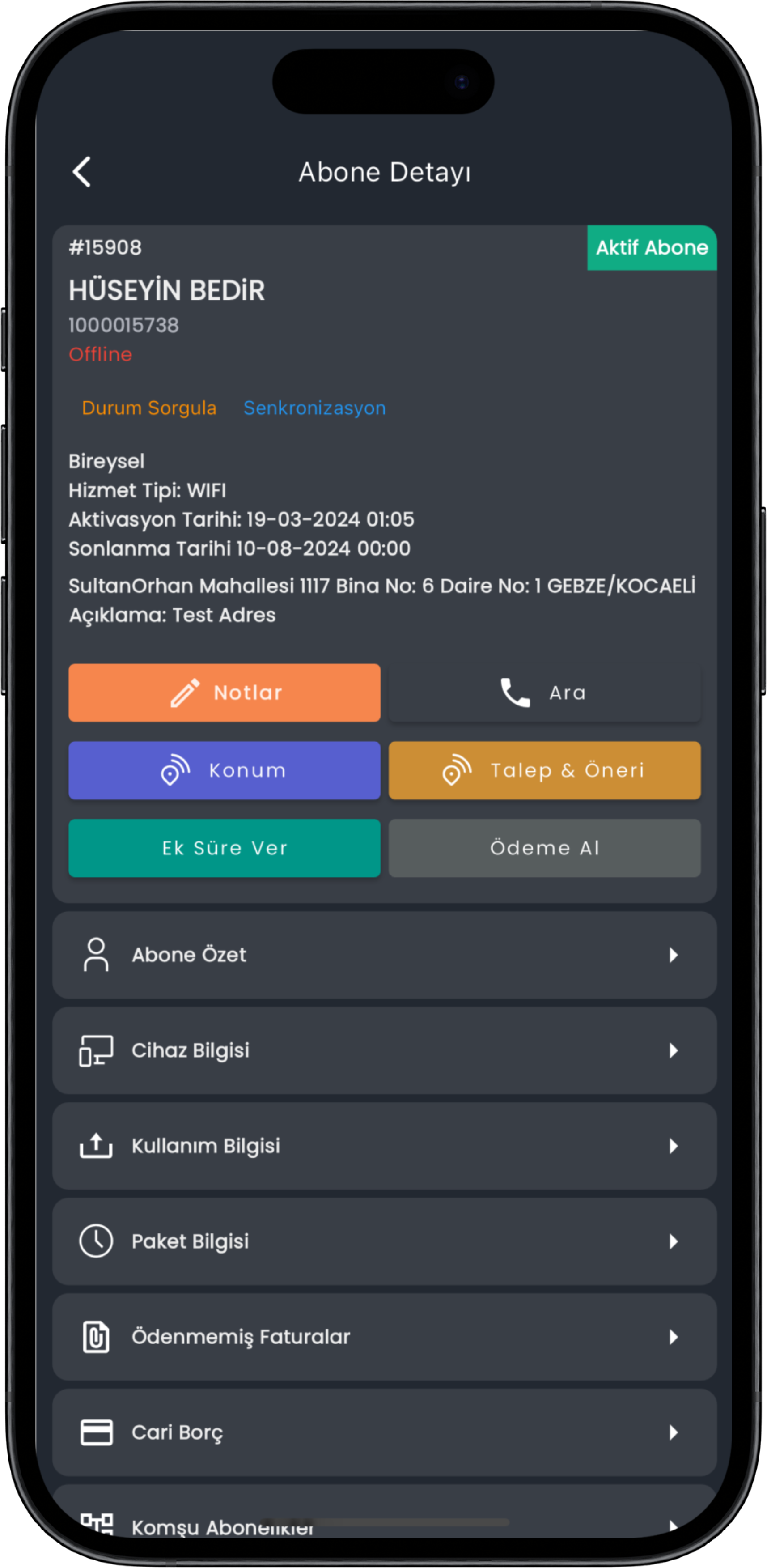 WiRadius CRM Saha Uygulaması - Abone Yönetimi Modülü
